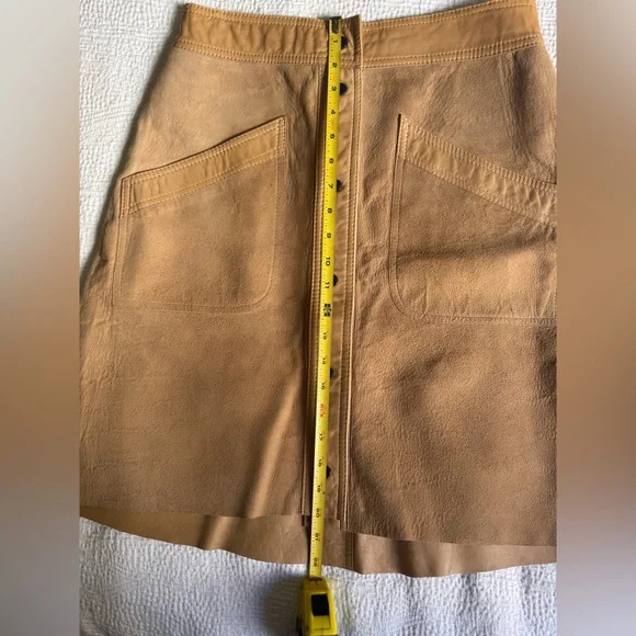 Vintage 70’s suede/leather Reversible A-line Midi Skirt. Snap button front. M - Picture 9 of 13